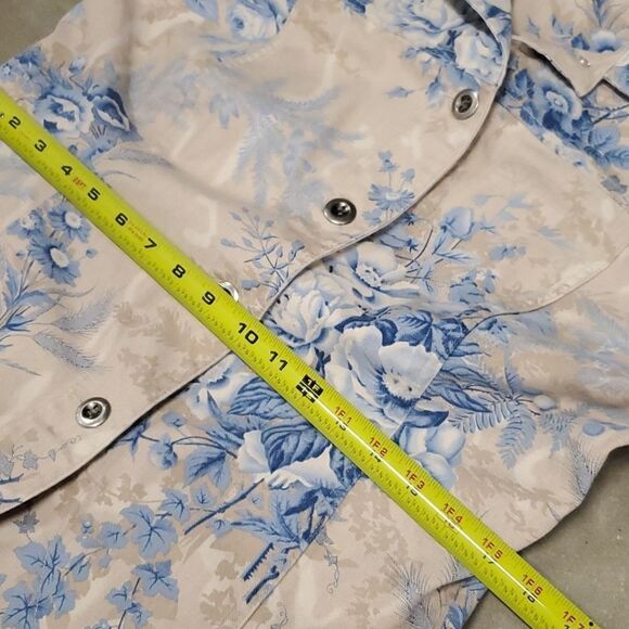 1X COLDWATER CREEK TAN BLUE FLORAL BUTTON FRONT LIGHTWEIGHT BLAZER JACKET 1 X - Picture 2 of 14